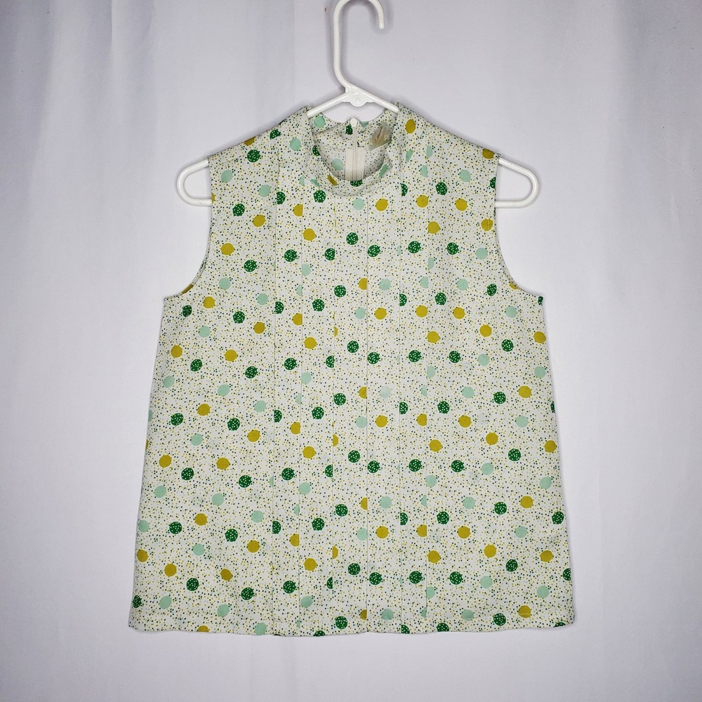 All About You Top Womens Medium Green Polka Dot Pleated Sleeveless Mock Neck‎